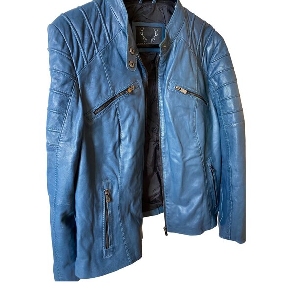 Bod & Christensen Jacket Women L/10 Royal Blue Genuine Leather Moto - Picture 4 of 8